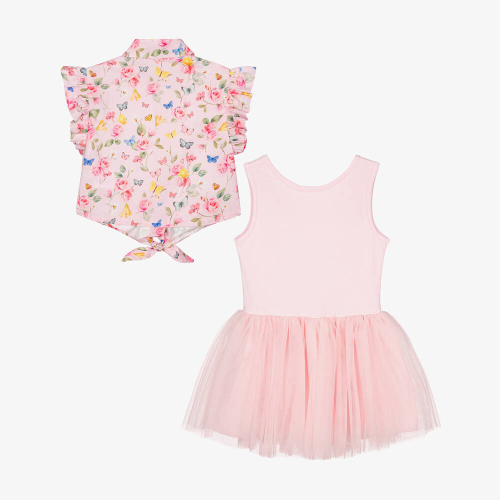 Lapin House-Girls Pink Cotton Blouse & Tulle Dress Set | Childrensalon Outlet