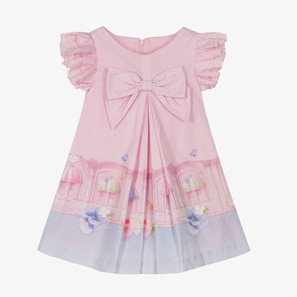 Lapin House - Girls Pink Cotton Bow Dress | Childrensalon
