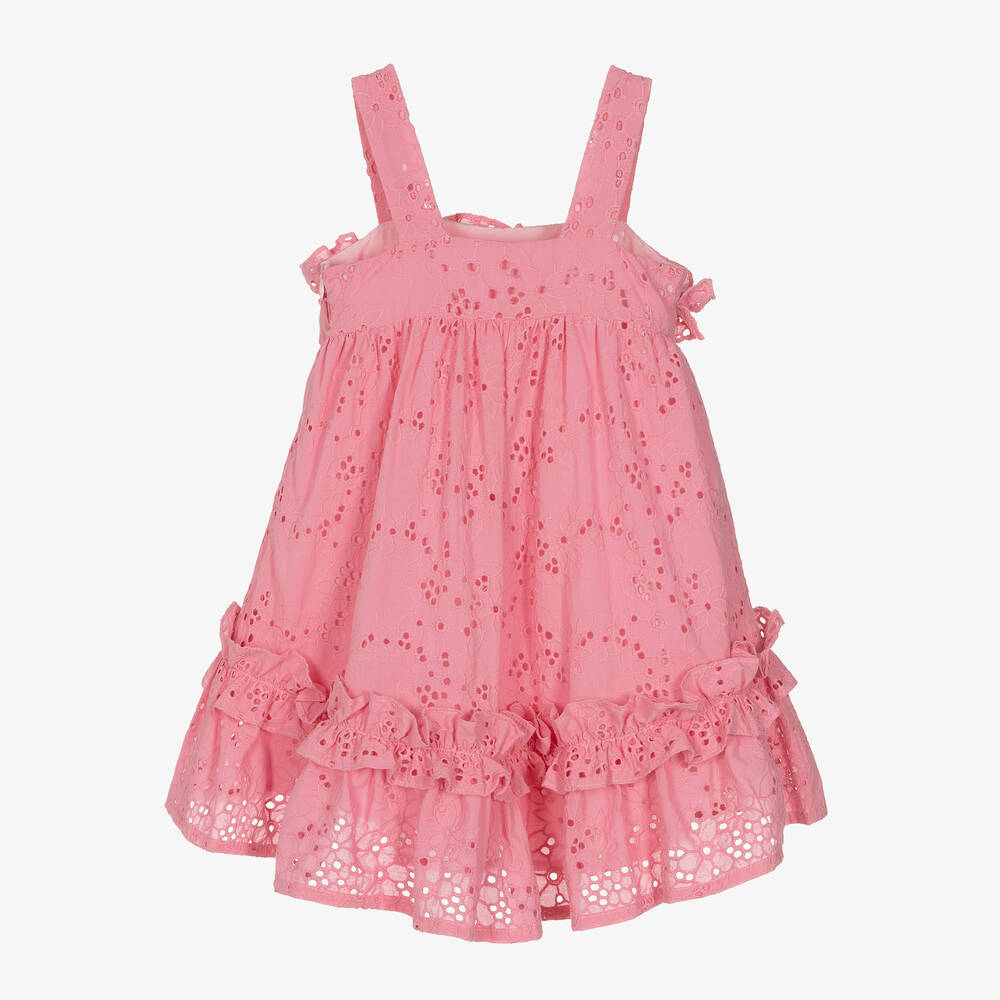 Lapin House-Girls Pink Cotton Broderie Anglaise Dress | Childrensalon Outlet