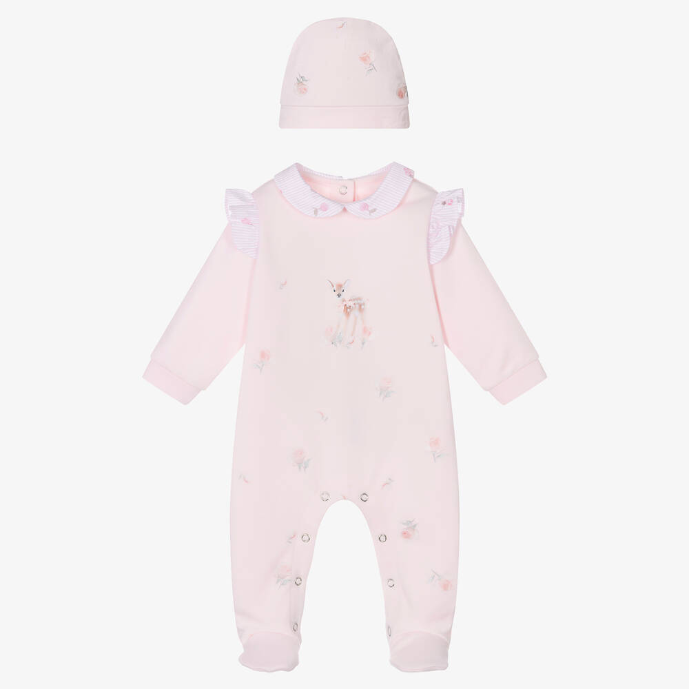 Lapin House - Girls Pink Cotton Deer Babygrow & Hat Set | Childrensalon