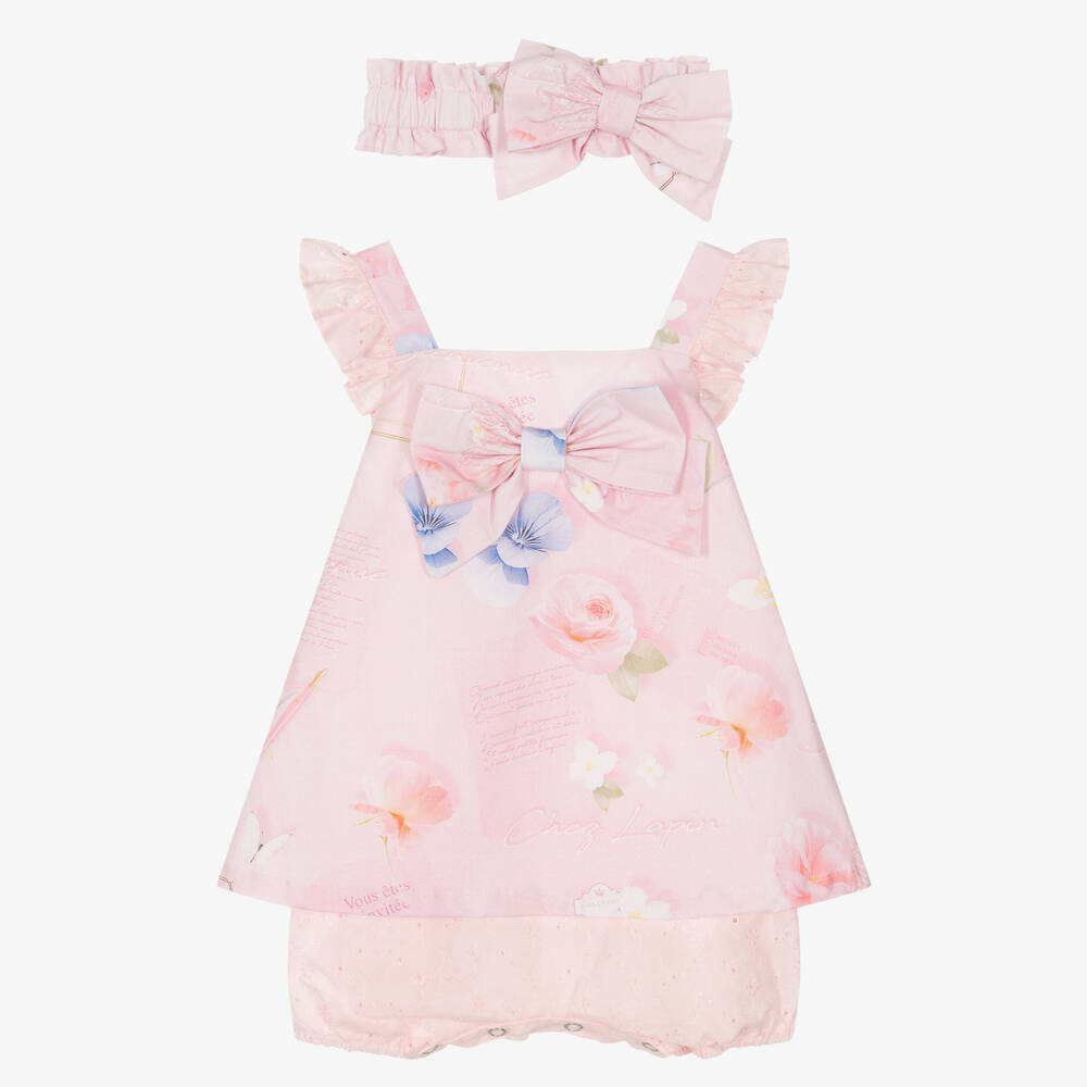 Lapin House - Rosa Baumwollkleid und Stirnband im Set | Childrensalon