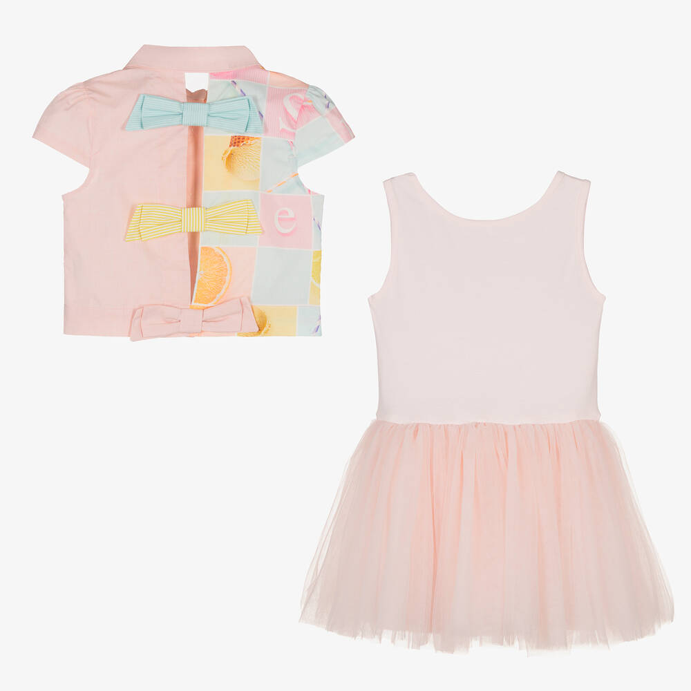 Lapin House-Girls Pink Cotton Dress & Jacket Set | Childrensalon Outlet
