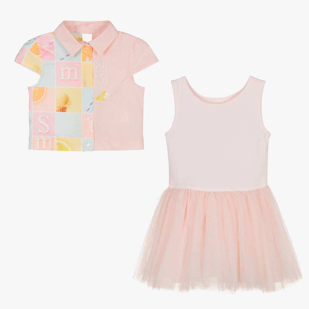 Lapin House-Girls Pink Cotton Dress & Jacket Set | Childrensalon Outlet