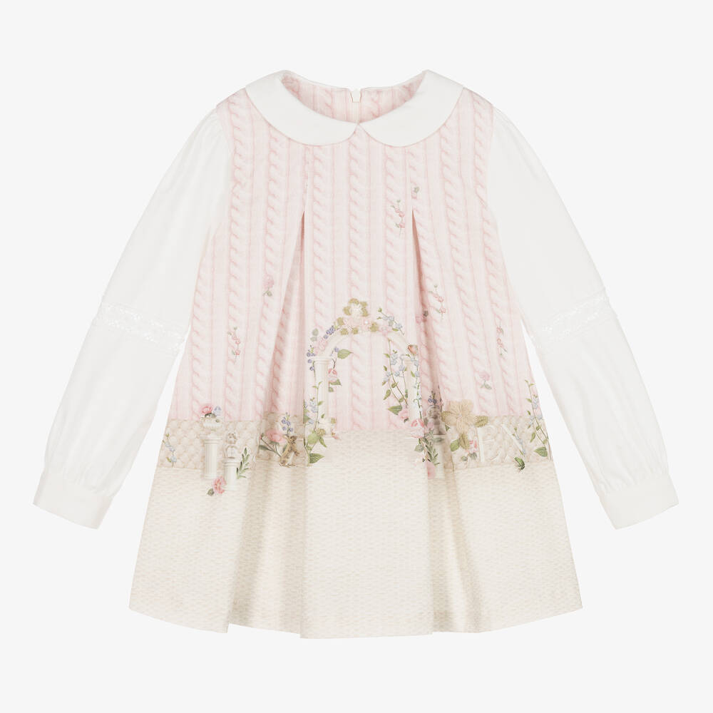 Lapin House - Rosafarbenes Baumwollkleid mit Blumenstickerei für Mädchen | Childrensalon