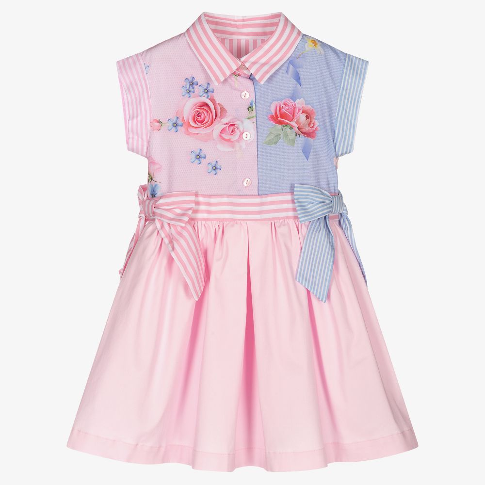 Lapin House - Розовое хлопковое платье с цветами для девочек | Childrensalon