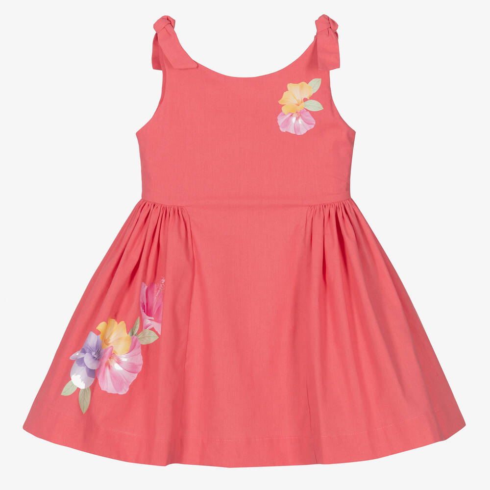 Lapin House - Розовое хлопковое платье с цветком | Childrensalon