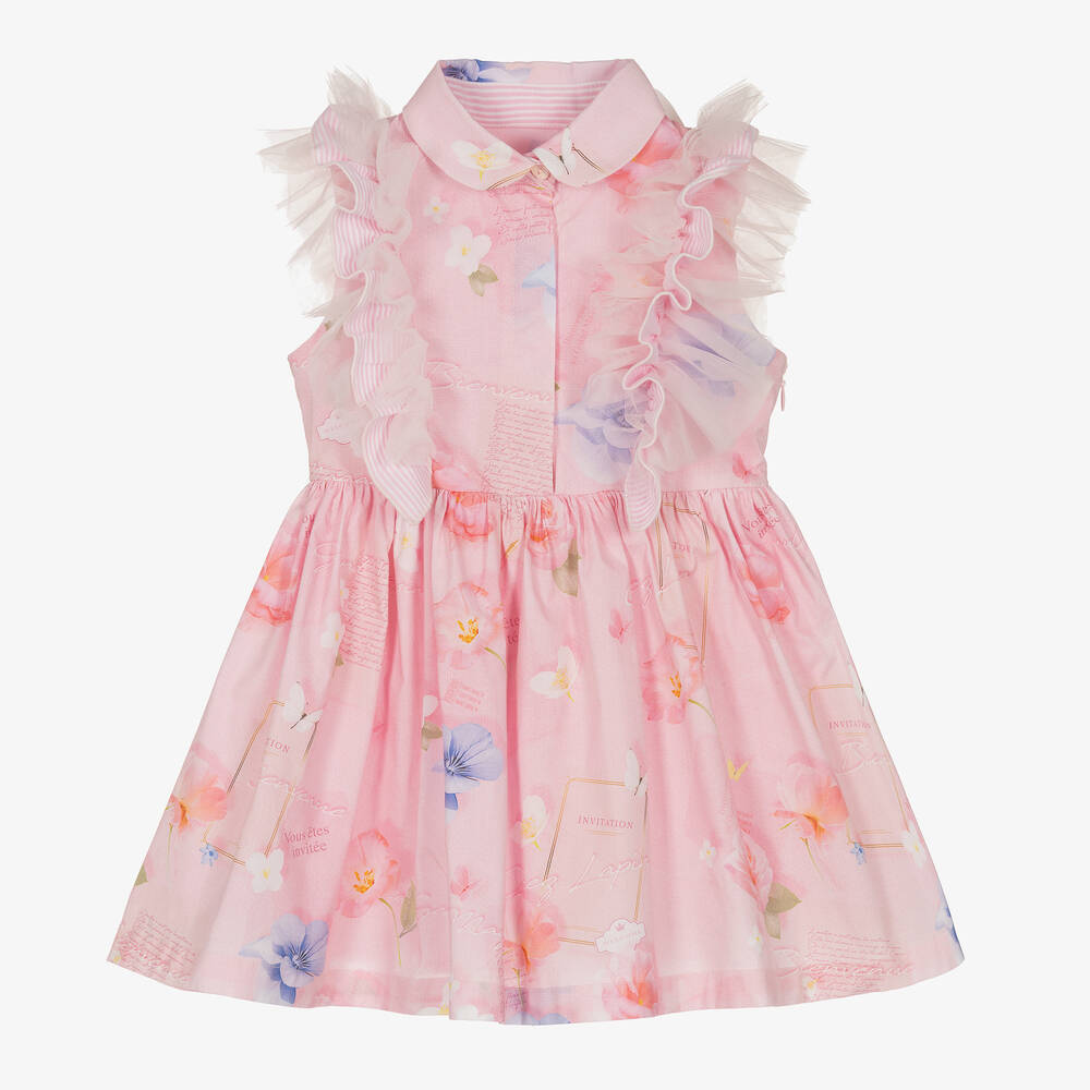 Lapin House - Girls Pink Cotton Floral Dress | Childrensalon