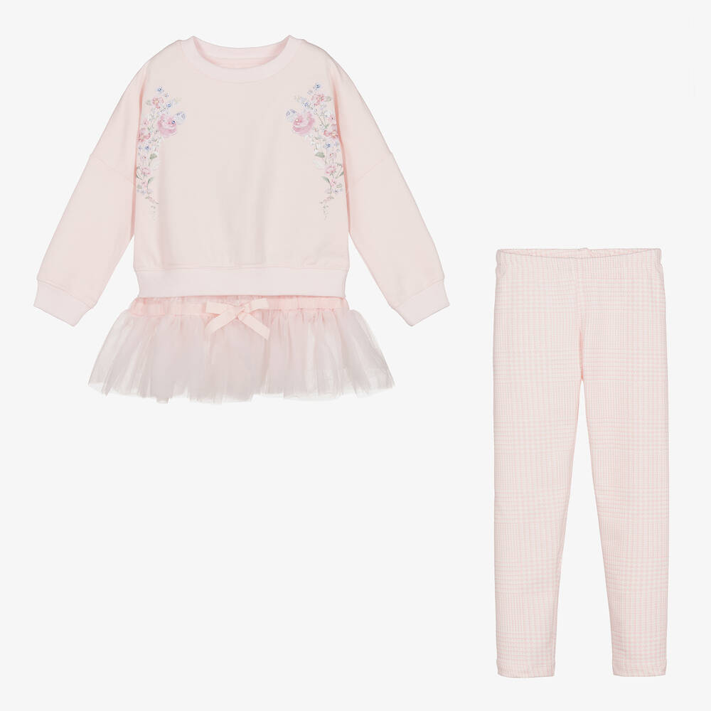 Lapin House-طقم ليقنز  بطبعة ورود قطن جيرسي لون زهري للبنات | Childrensalon Outlet