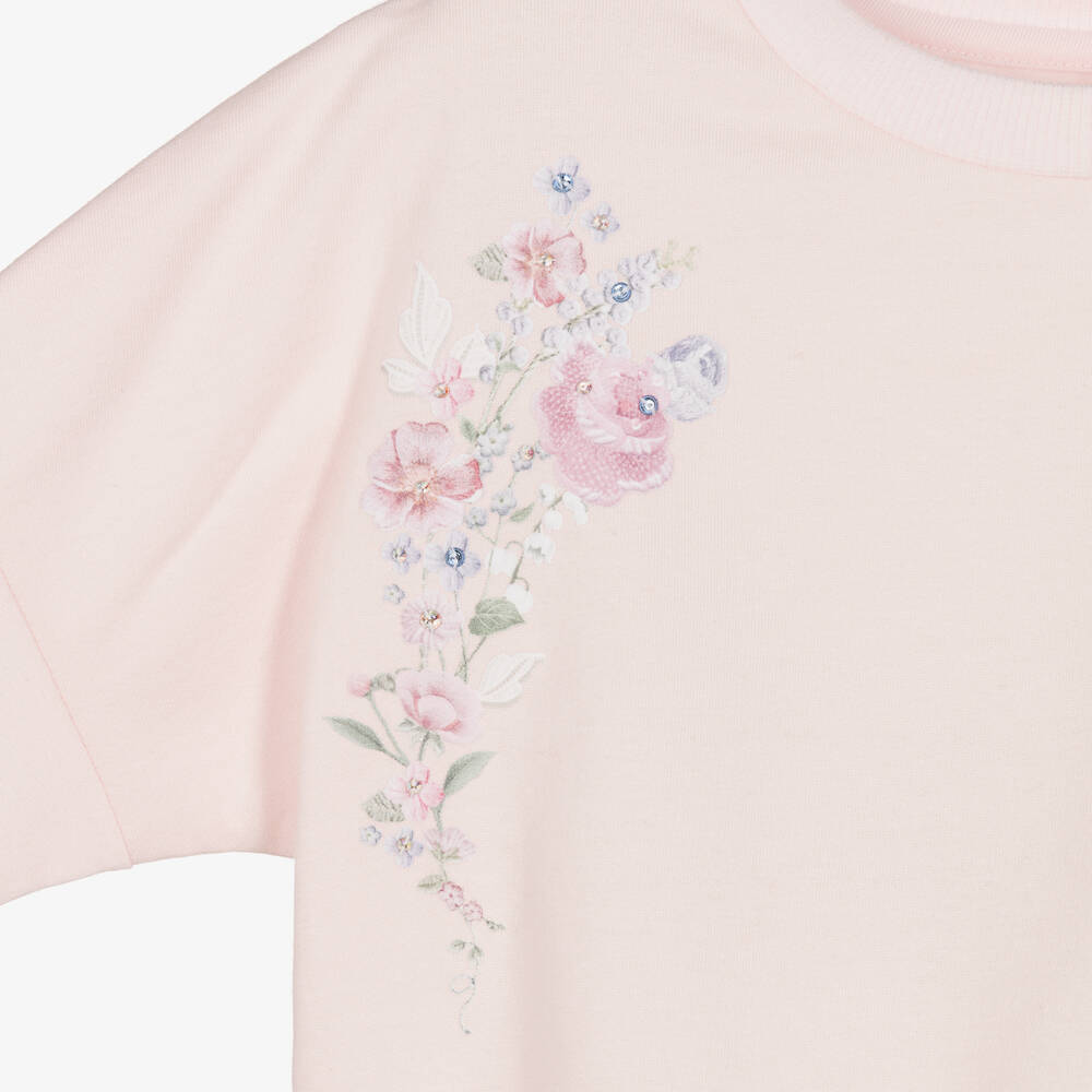 Lapin House-طقم ليقنز  بطبعة ورود قطن جيرسي لون زهري للبنات | Childrensalon Outlet