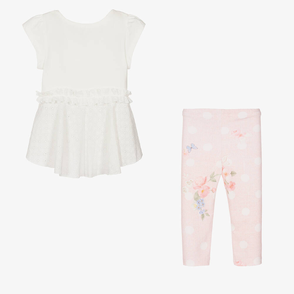 Lapin House-Girls Pink Cotton Floral Leggings Set | Childrensalon Outlet