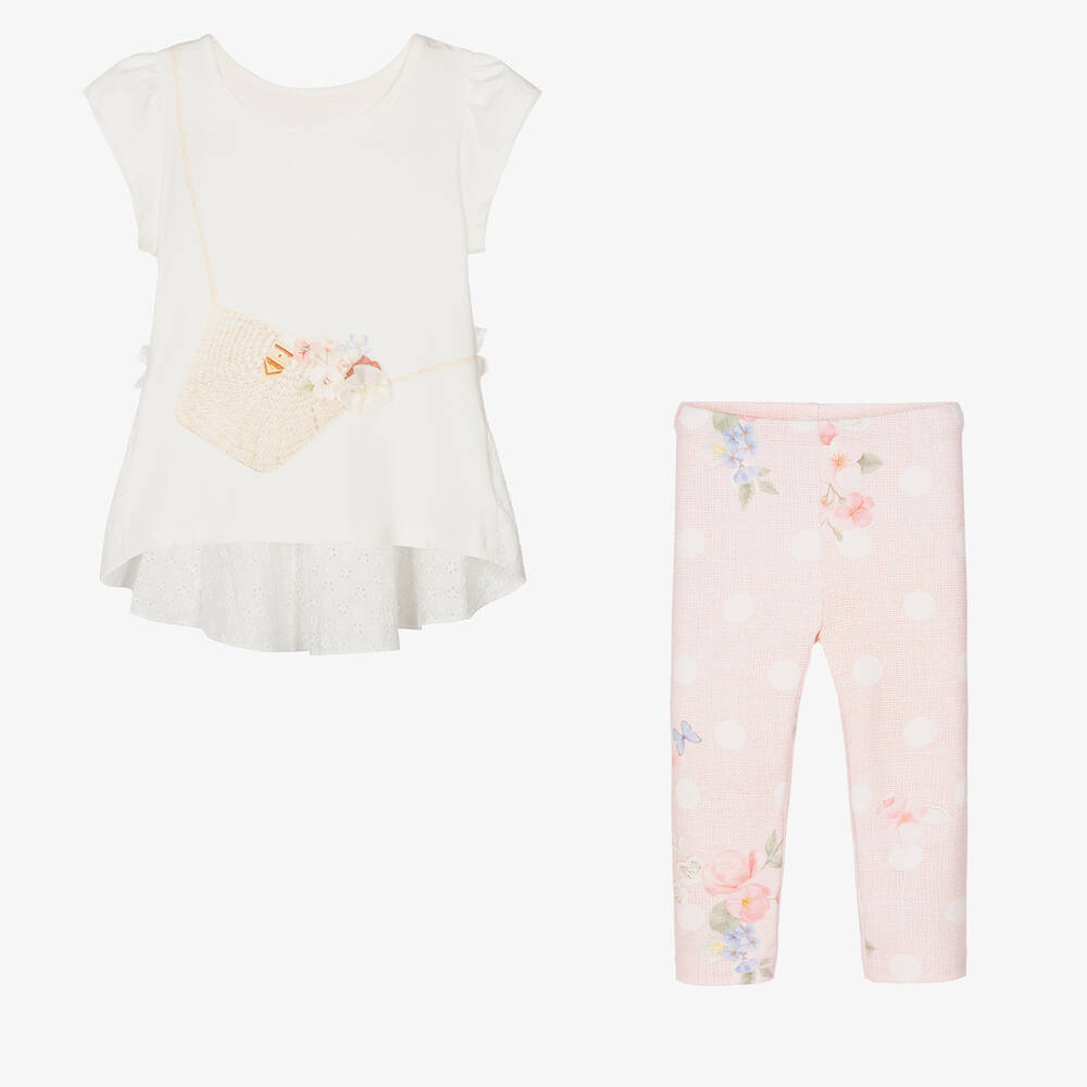 Lapin House-Girls Pink Cotton Floral Leggings Set | Childrensalon Outlet