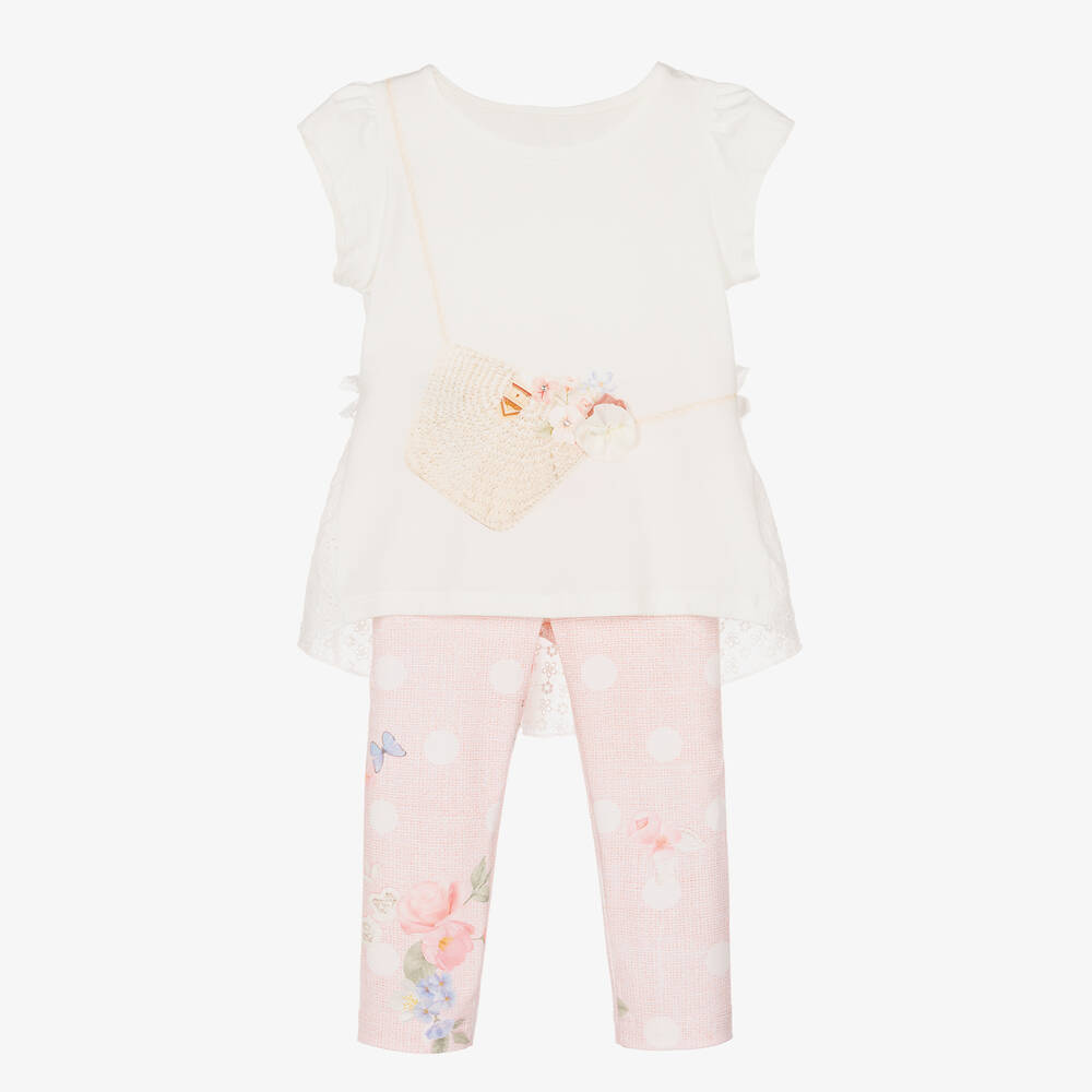 Lapin House-Girls Pink Cotton Floral Leggings Set | Childrensalon Outlet
