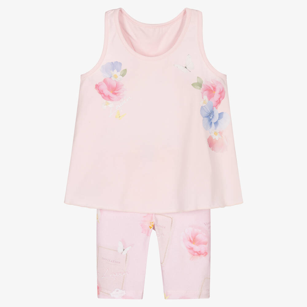 Lapin House - Girls Pink Cotton Floral Shorts Set | Childrensalon