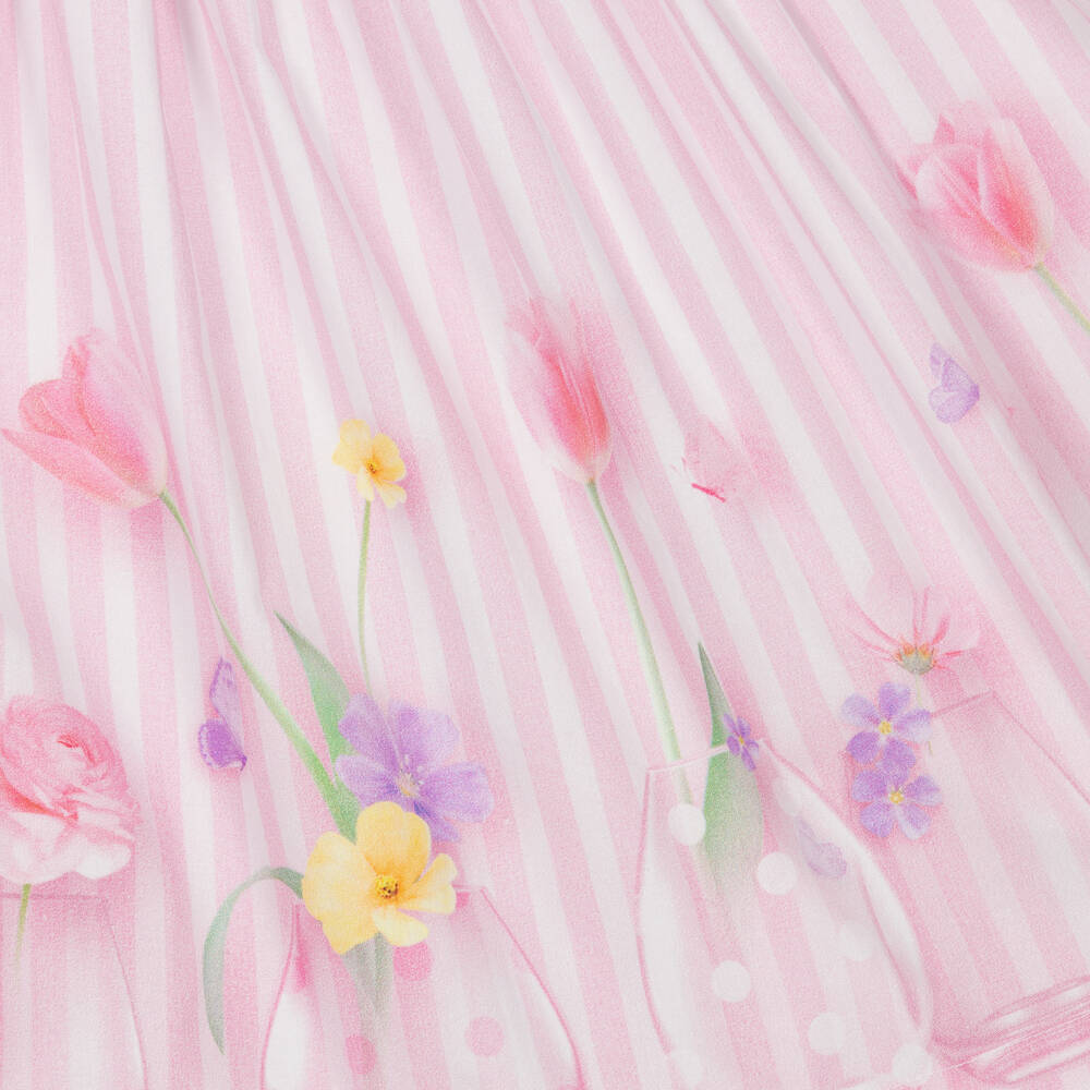 Lapin House-Girls Pink Cotton Floral & Stripe Dress | Childrensalon Outlet