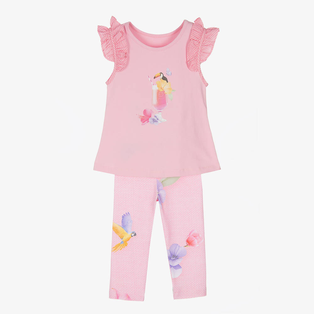 Lapin House - Girls Pink Cotton Jersey Leggings Set | Childrensalon