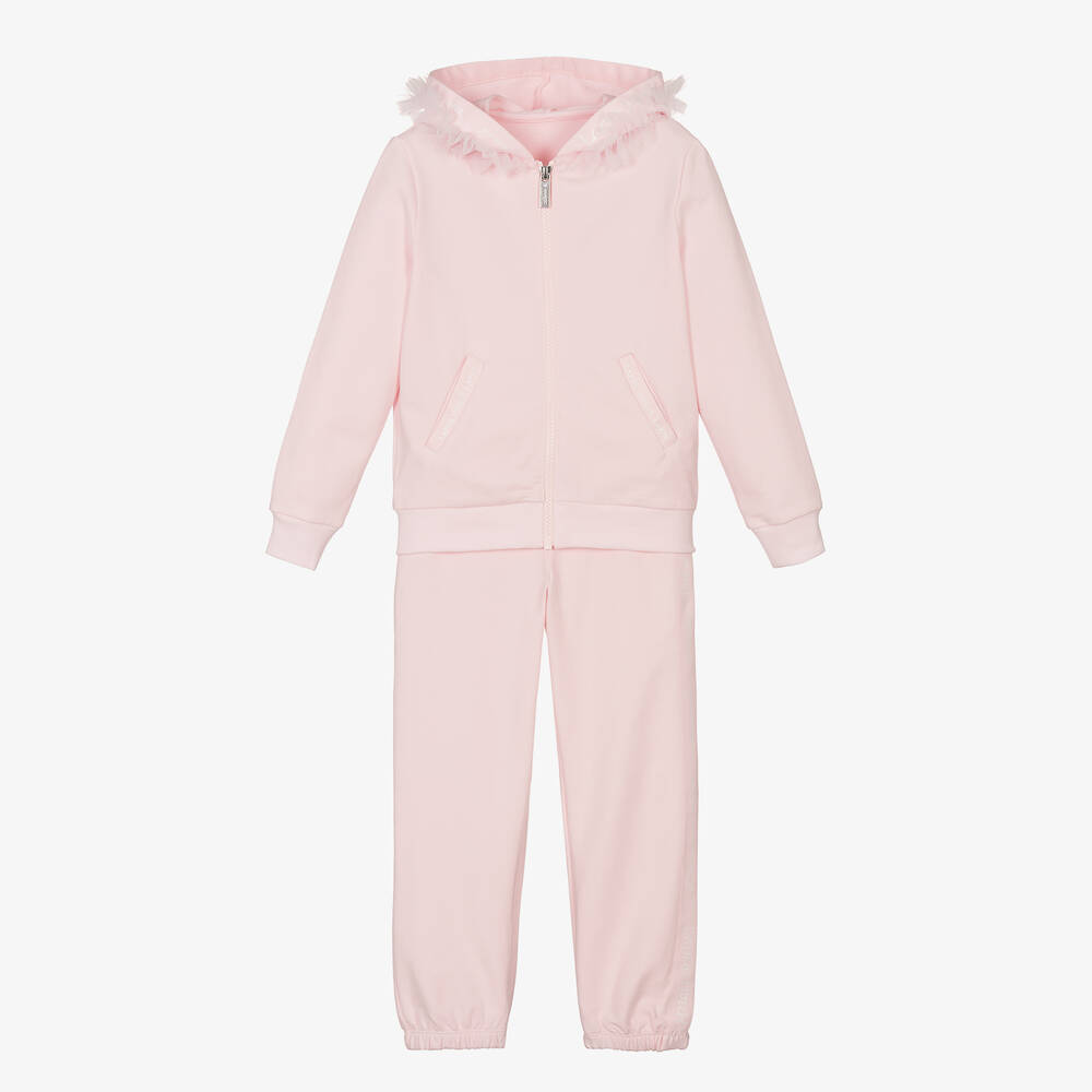 Lapin House - Girls Pink Cotton Jersey Tracksuit | Childrensalon