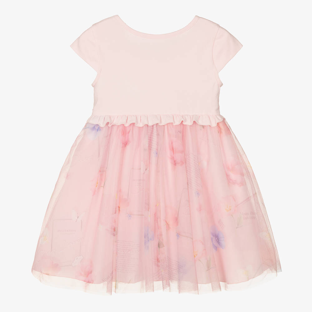 Lapin House-Girls Pink Cotton Jersey & Tulle Dress  | Childrensalon Outlet