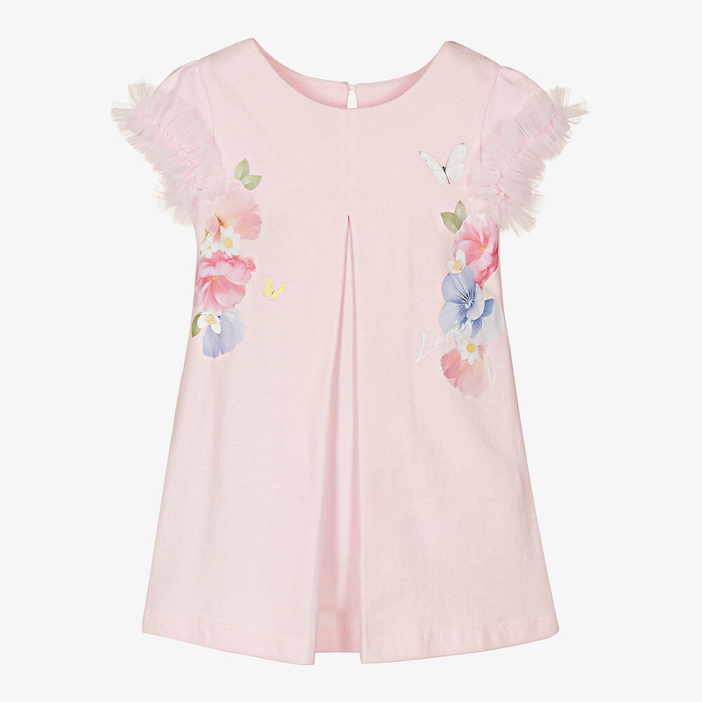 Lapin House - Розовое платье из хлопкового пике с цветами | Childrensalon