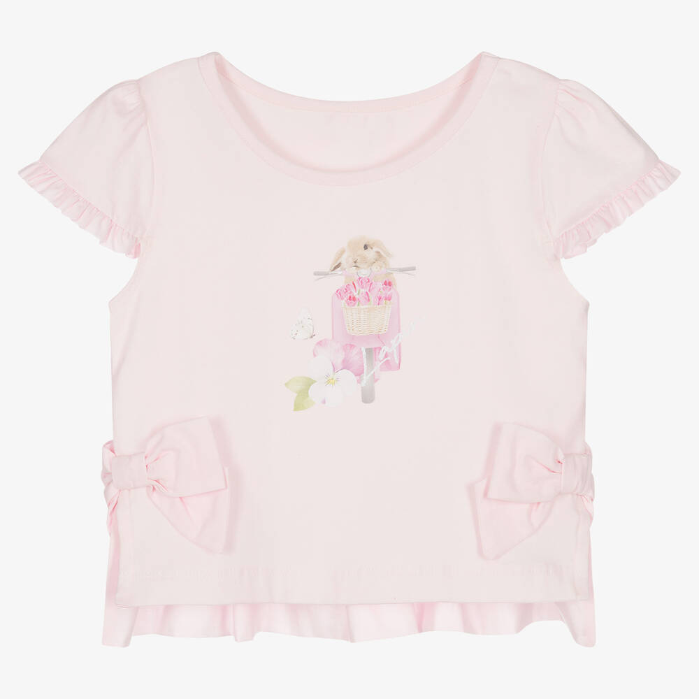 Lapin House - Girls Pink Cotton Rabbit Logo T-Shirt | Childrensalon