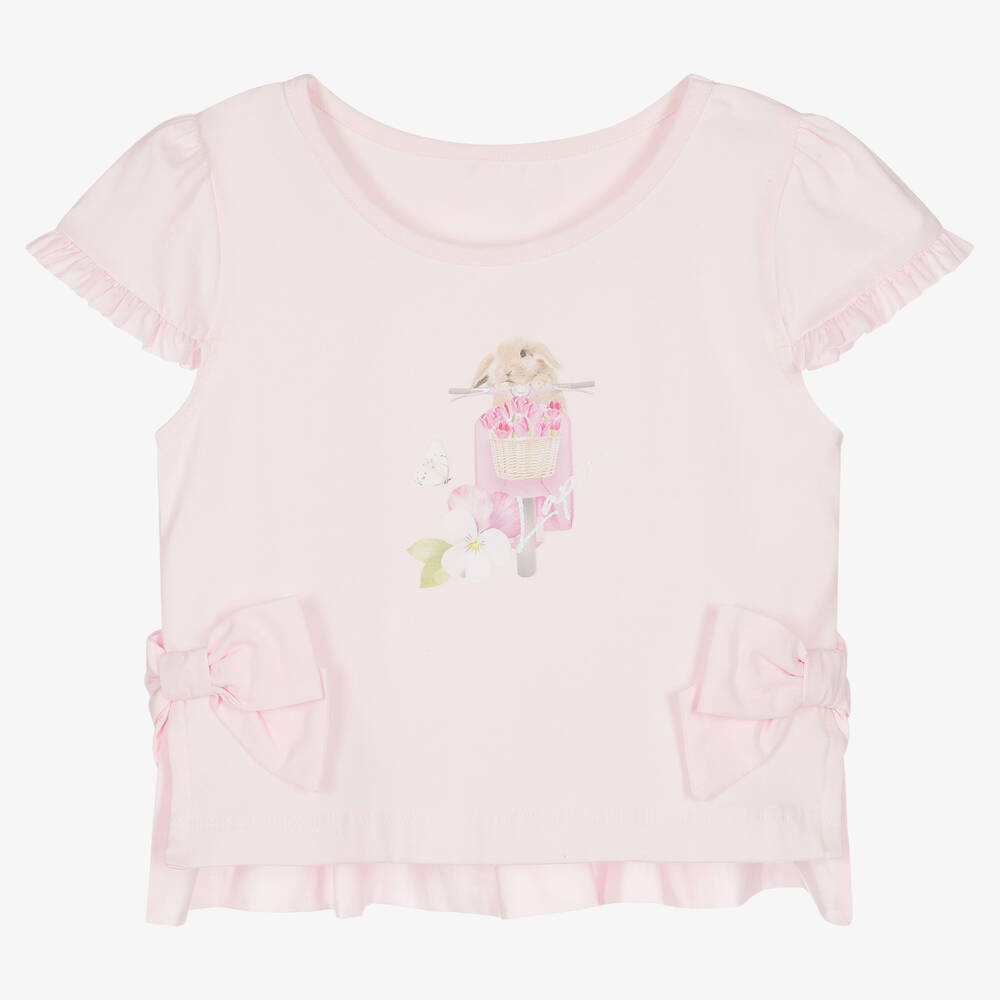 Lapin House-Girls Pink Cotton Rabbit Logo T-Shirt | Childrensalon Outlet