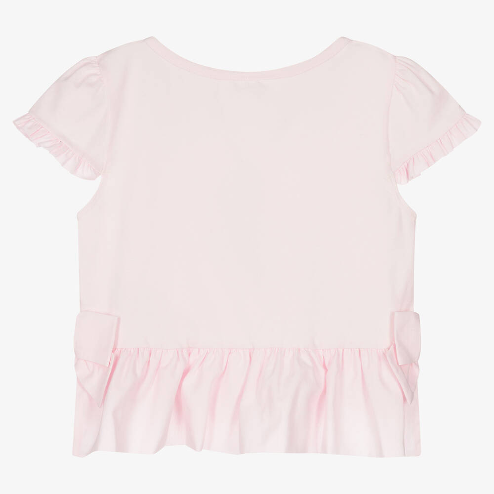 Lapin House-Girls Pink Cotton Rabbit Logo T-Shirt | Childrensalon Outlet
