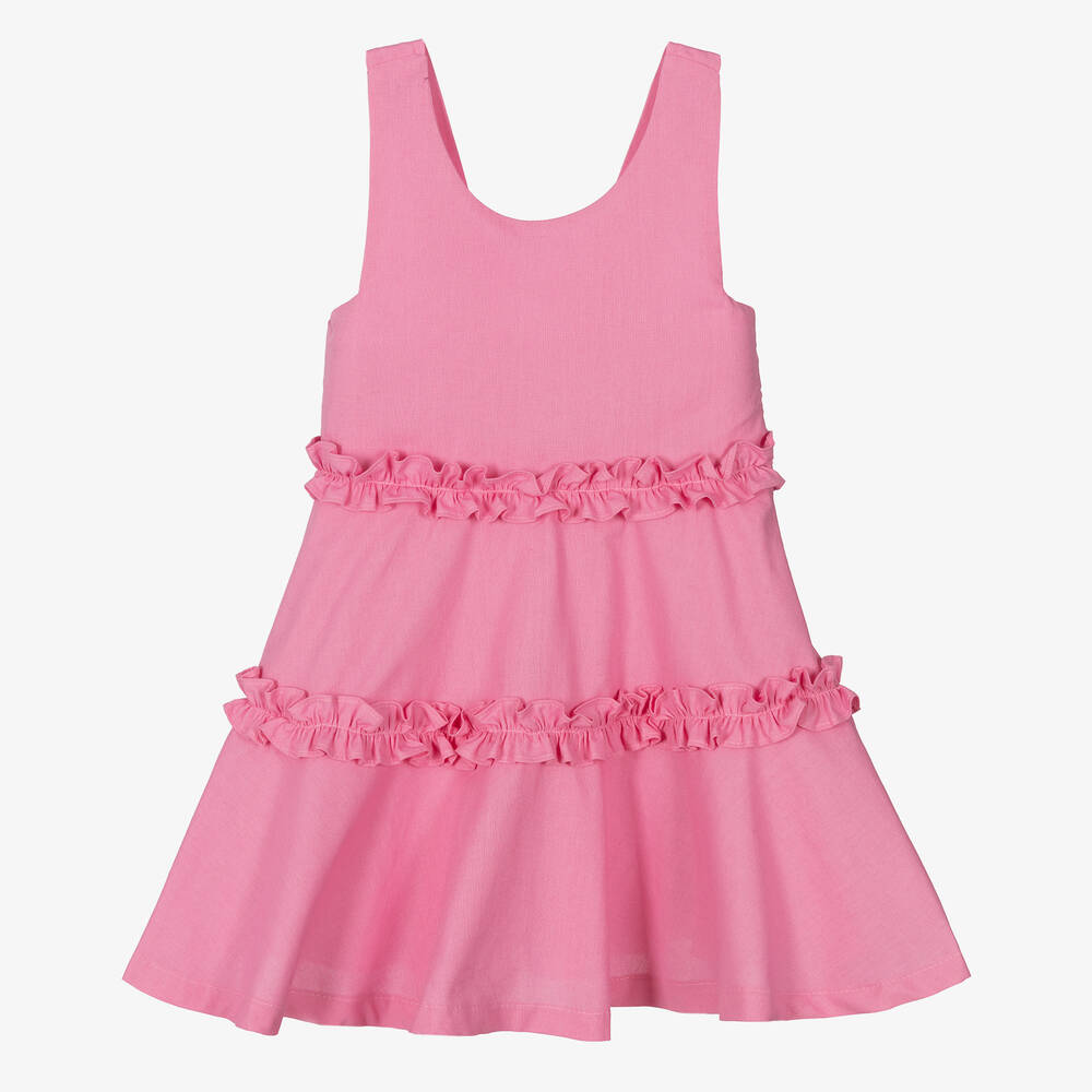 Lapin House - Розовое хлопковое платье с рюшами | Childrensalon