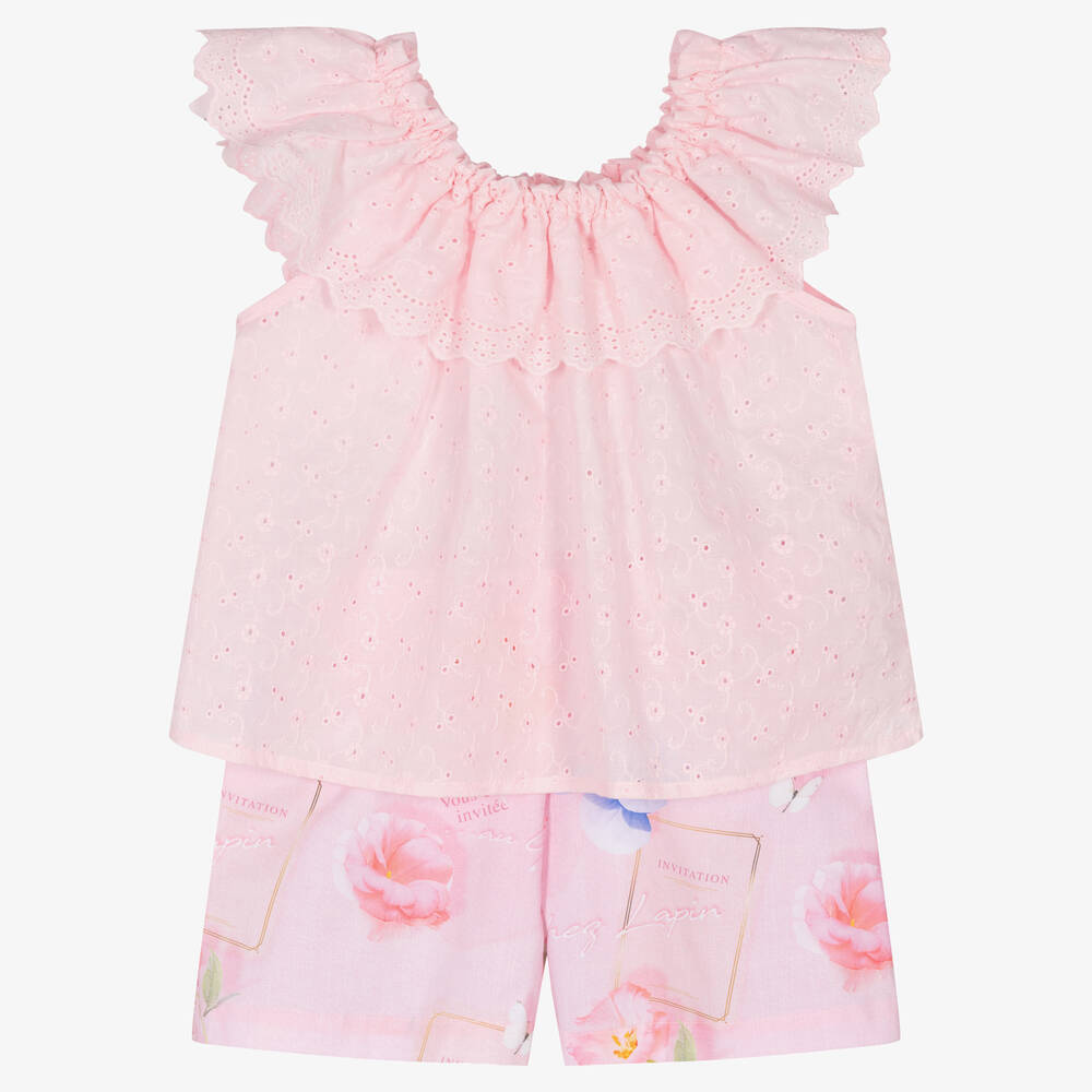 Lapin House - Girls Pink Cotton Shorts Set | Childrensalon