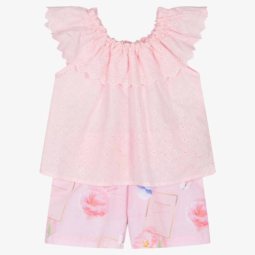Lapin House-Girls Pink Cotton Shorts Set | Childrensalon Outlet