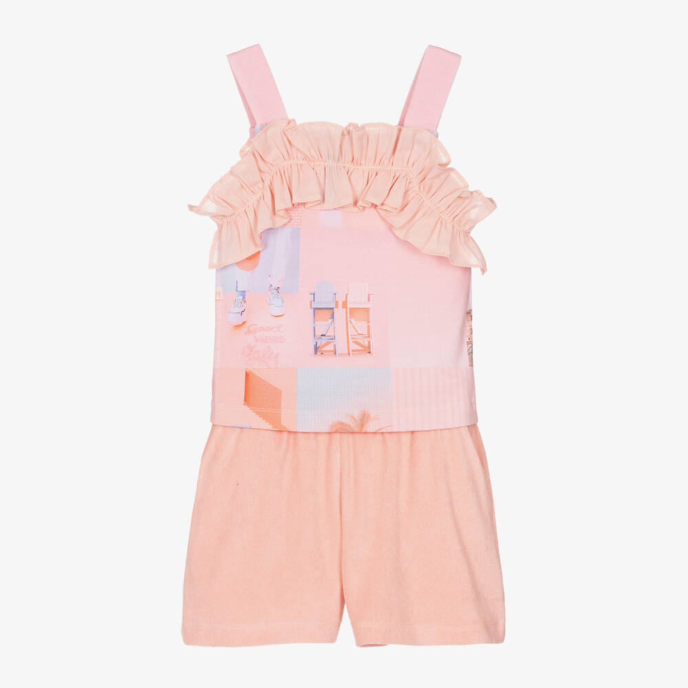 Lapin House-Girls Pink Cotton Towelling Shorts Set | Childrensalon Outlet