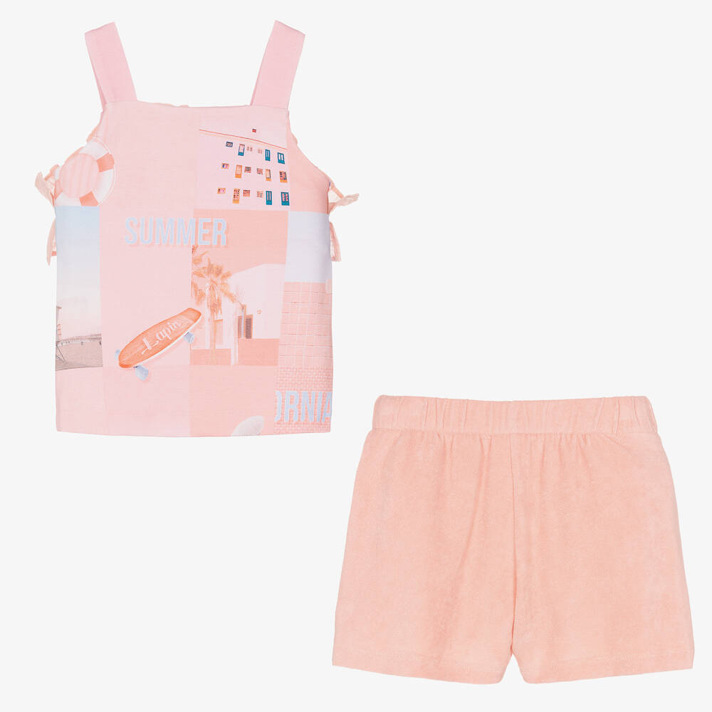 Lapin House-Girls Pink Cotton Towelling Shorts Set | Childrensalon Outlet