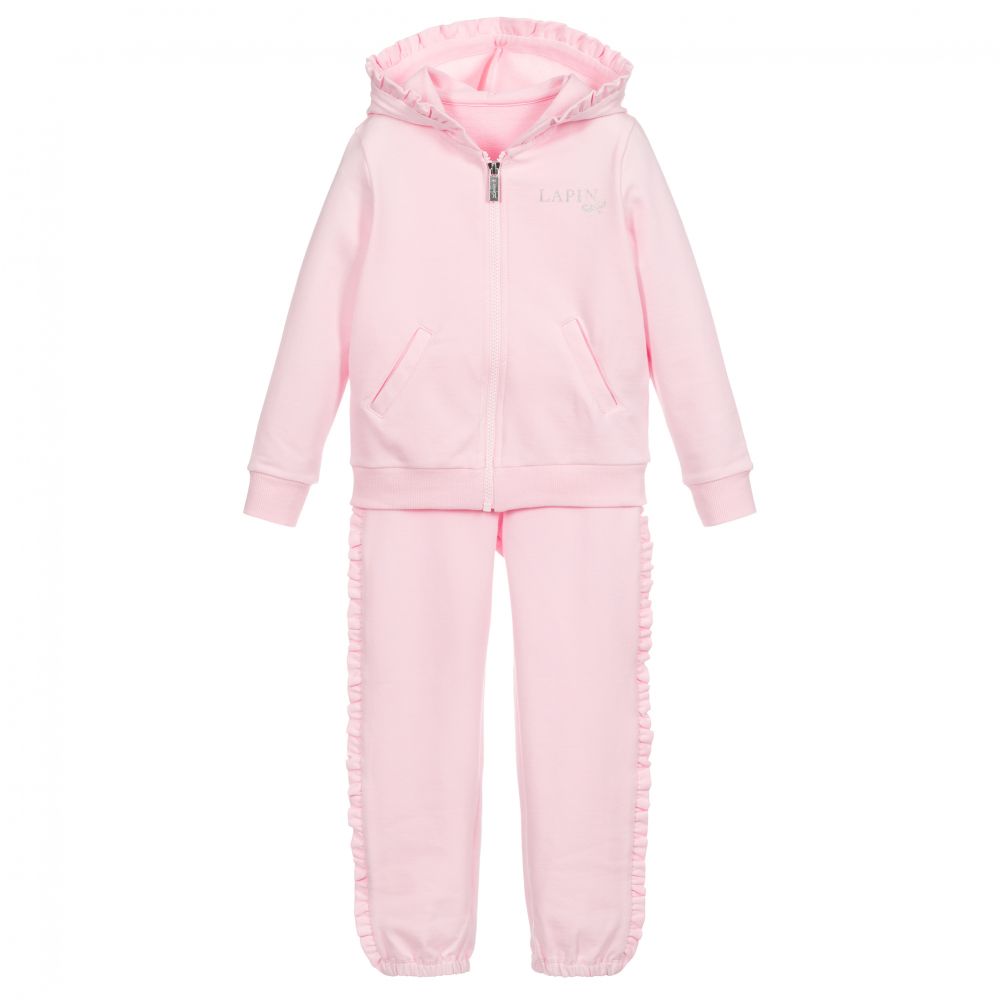 Lapin House - Girls Pink Cotton Tracksuit | Childrensalon