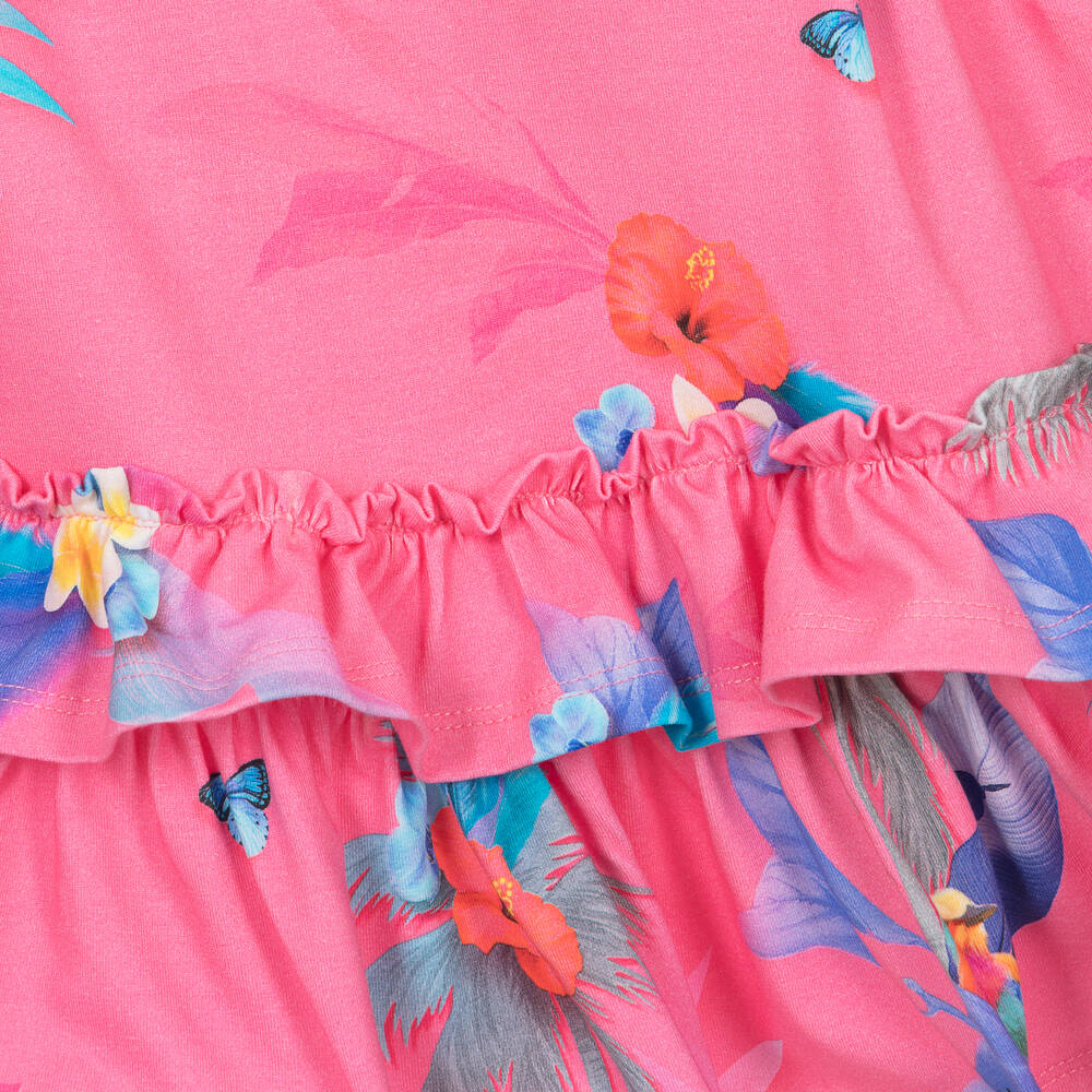 Lapin House-فستان قطن جيرسي لون زهري بطبعة ورود | Childrensalon Outlet