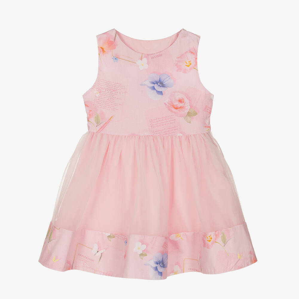 Lapin House - Girls Pink Cotton & Tulle Dress  | Childrensalon