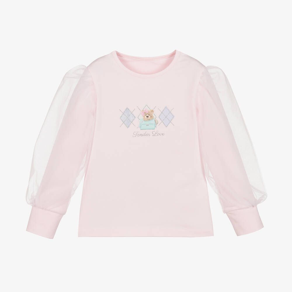 Lapin House-Girls Pink Cotton & Tulle Teddy Top | Childrensalon Outlet