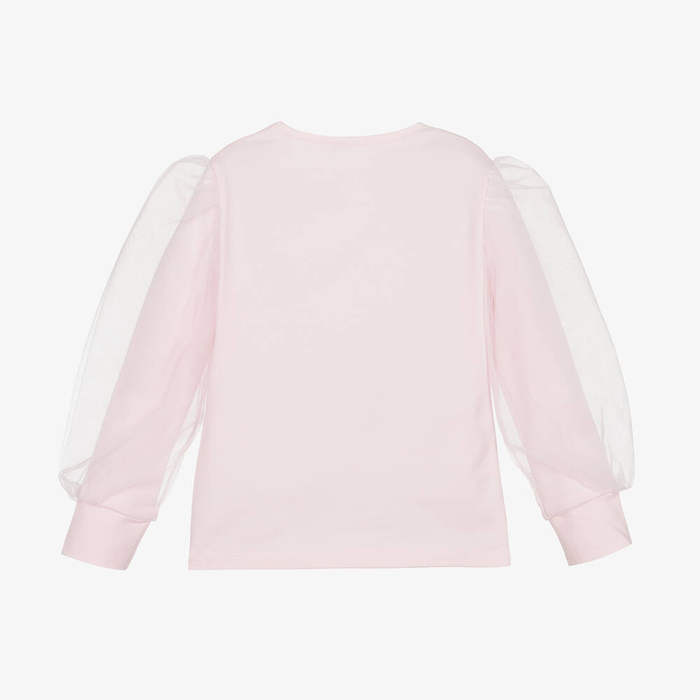 Lapin House-توب قطن جيرسي وتول لون زهري للبنات | Childrensalon Outlet