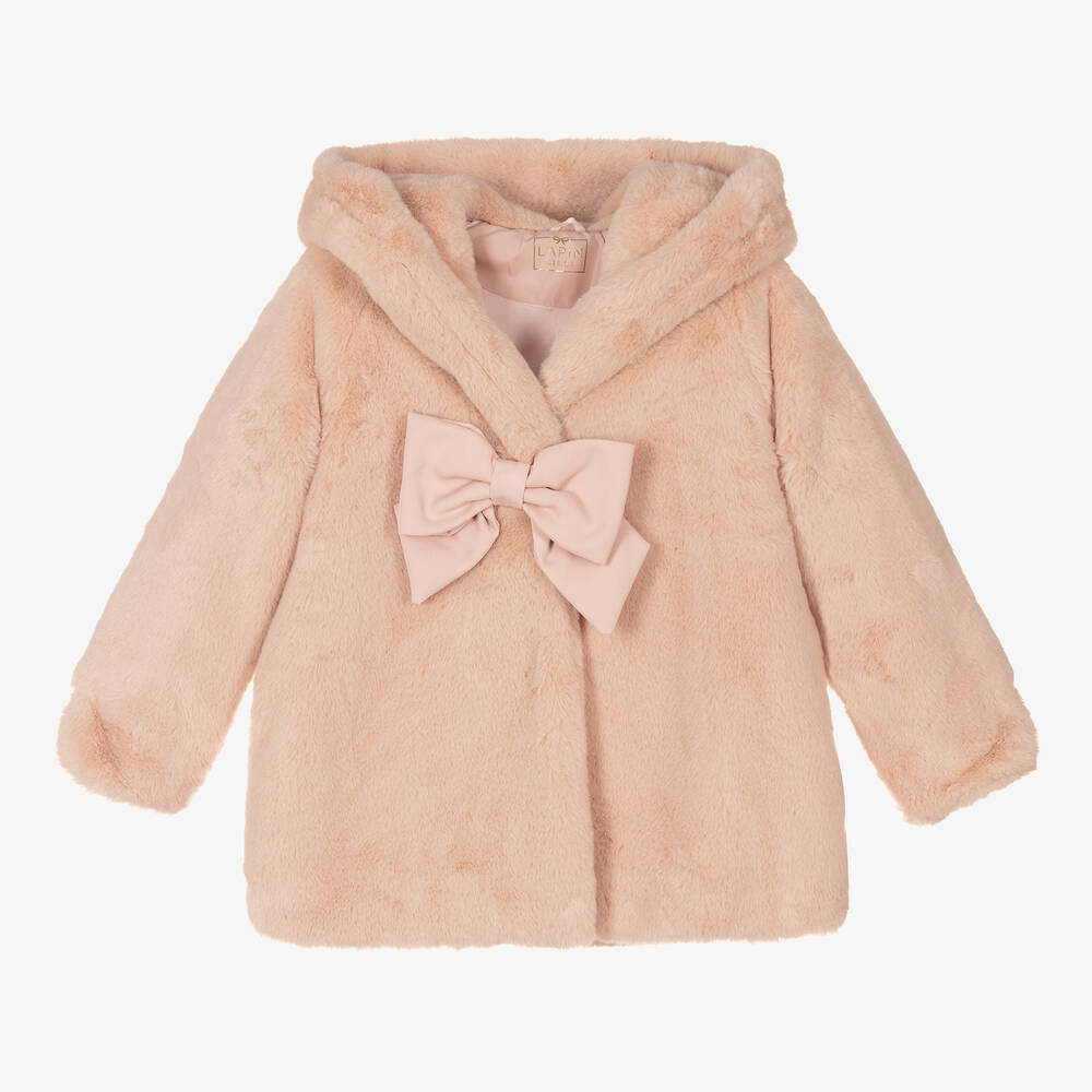 Lapin House - Girls Pink Faux Fur Coat | Childrensalon