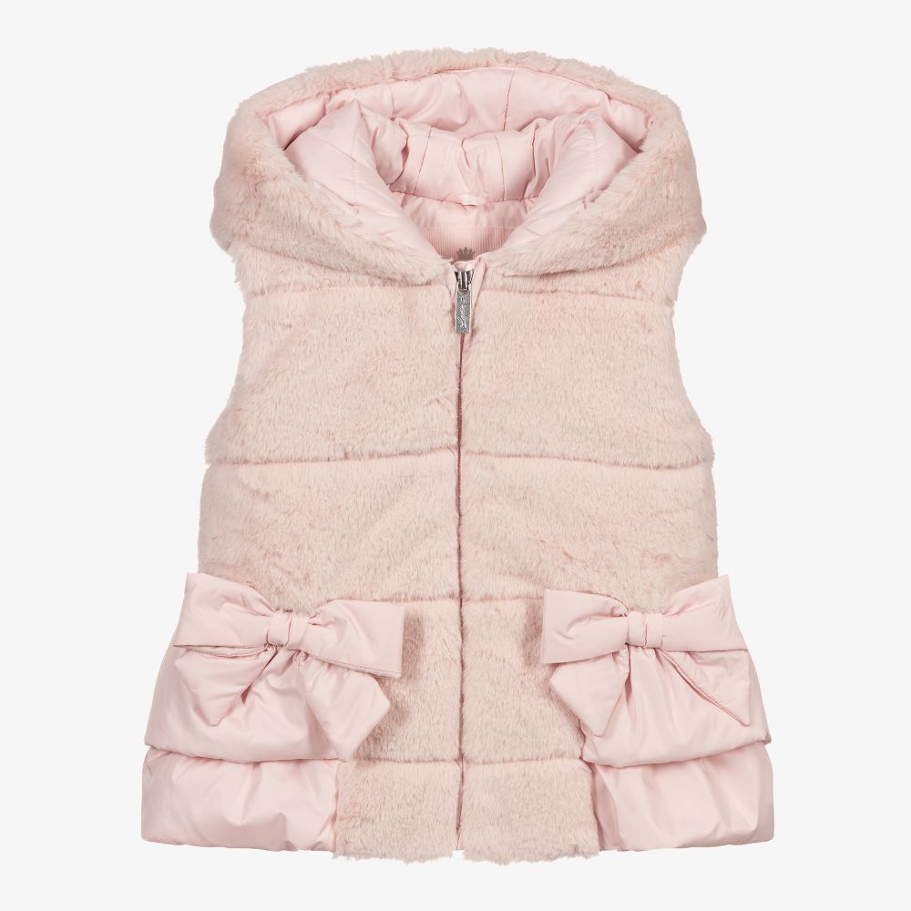 Lapin House - Girls Pink Faux Fur Gilet | Childrensalon