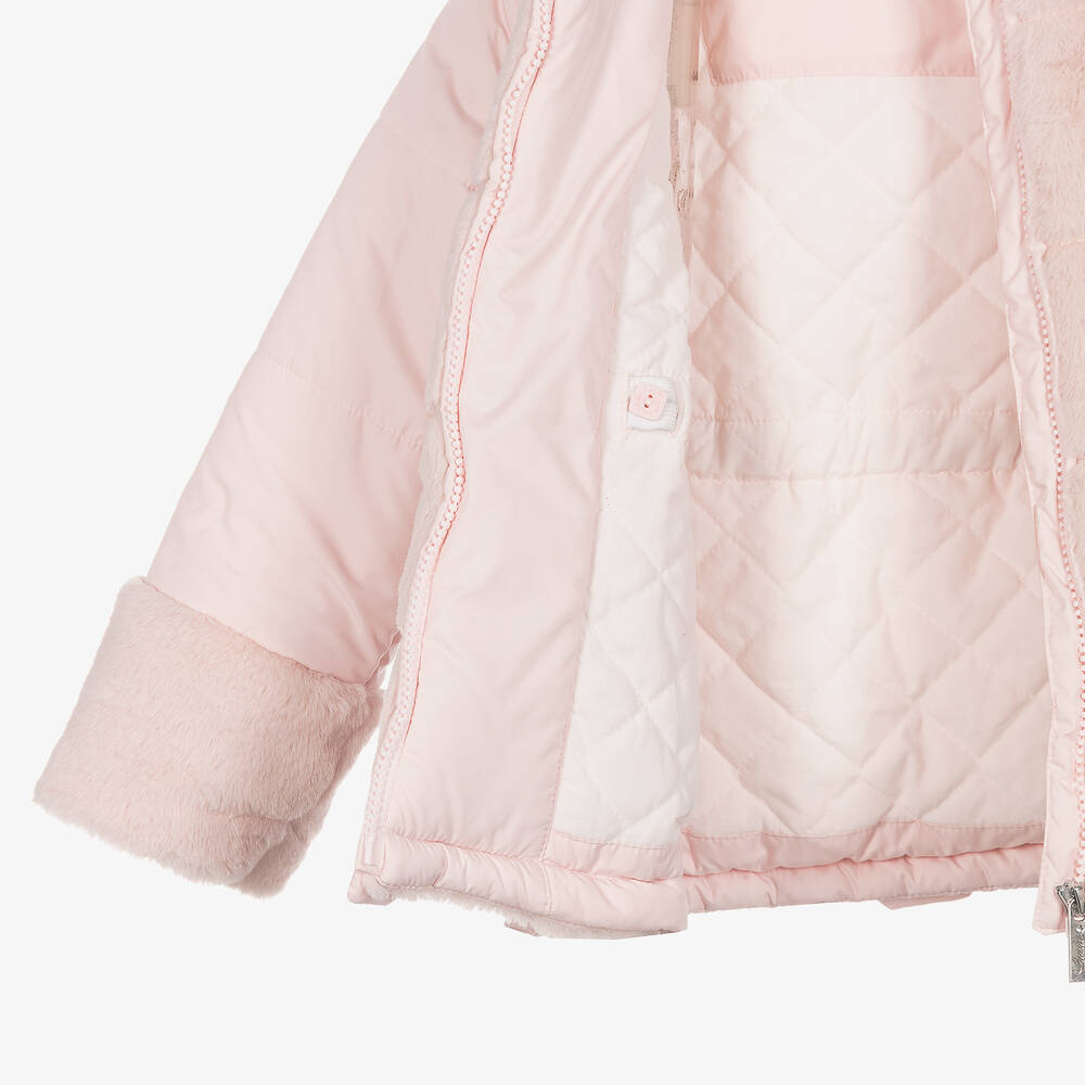Lapin House - Girls Pink Faux Fur Hooded Coat