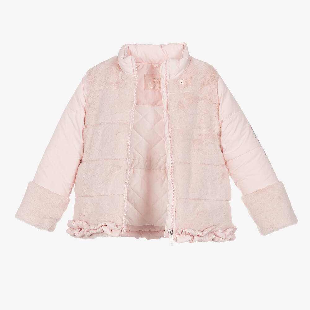Lapin House-Girls Pink Faux Fur Hooded Coat | Childrensalon Outlet