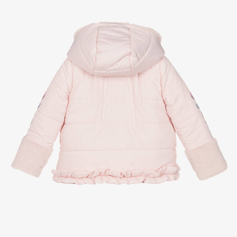 Lapin House-Girls Pink Faux Fur Hooded Coat | Childrensalon Outlet