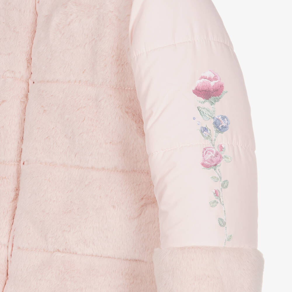 Lapin House-Girls Pink Faux Fur Hooded Coat | Childrensalon Outlet