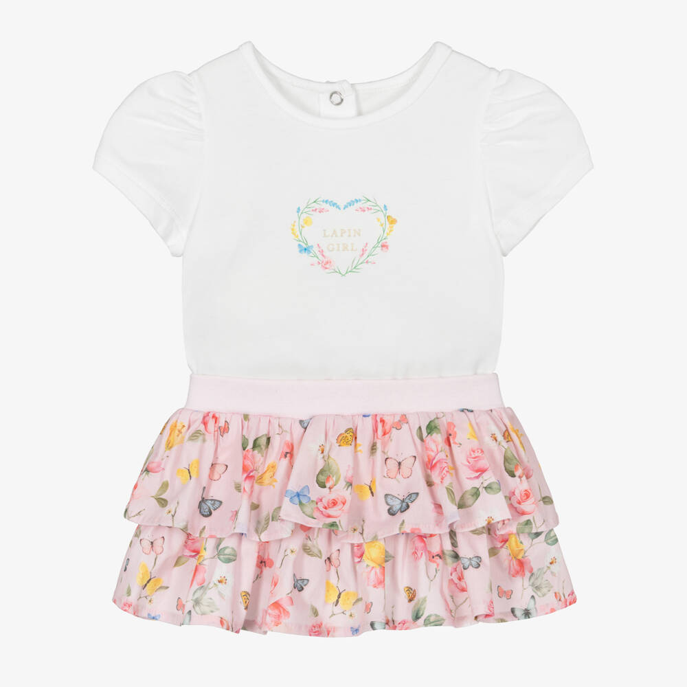 Lapin House-Girls Pink Floral Bodysuit & Skirt Set | Childrensalon Outlet