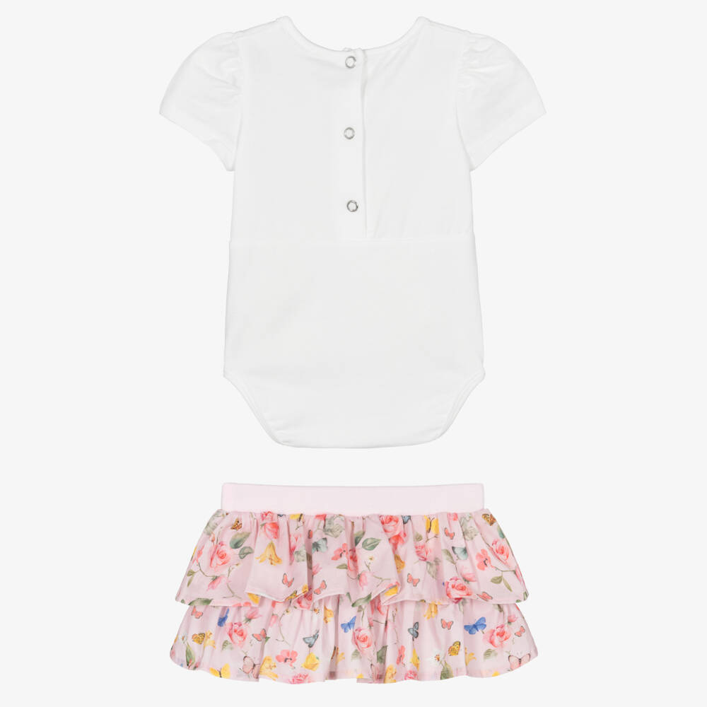Lapin House-Girls Pink Floral Bodysuit & Skirt Set | Childrensalon Outlet
