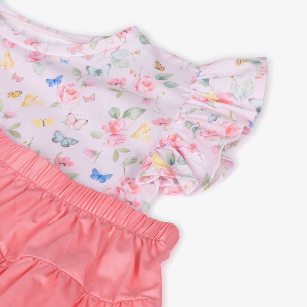 Lapin House-Girls Pink Floral & Butterfly Print Shorts Set | Childrensalon Outlet