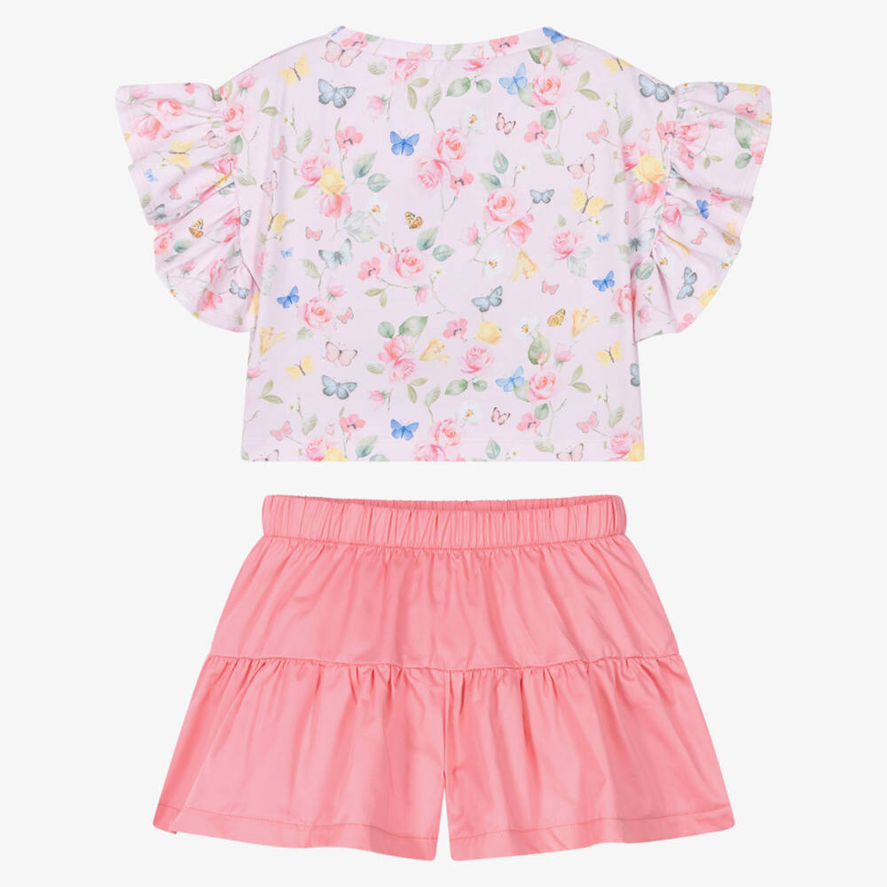 Lapin House-Girls Pink Floral & Butterfly Print Shorts Set | Childrensalon Outlet