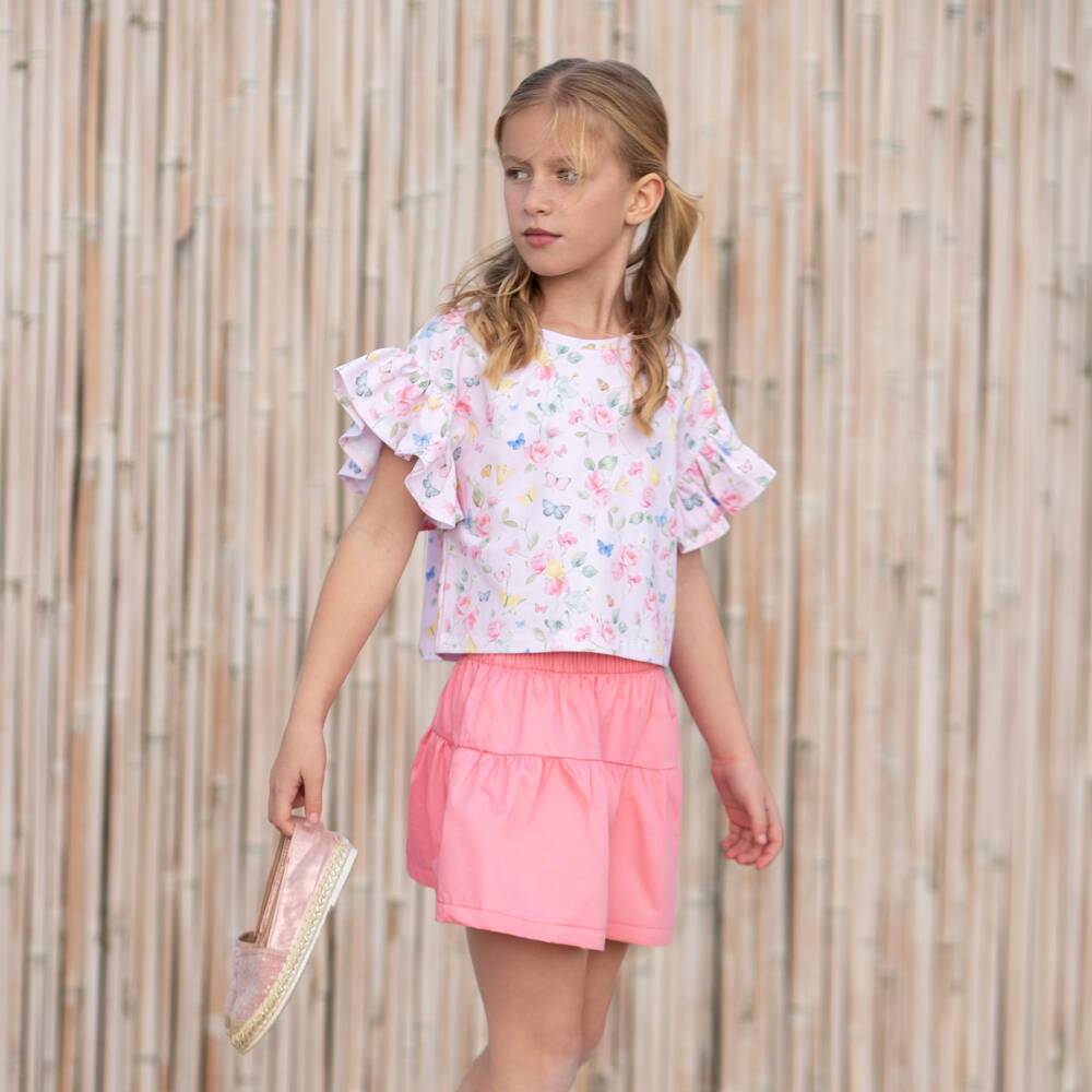 Lapin House-Girls Pink Floral & Butterfly Print Shorts Set | Childrensalon Outlet