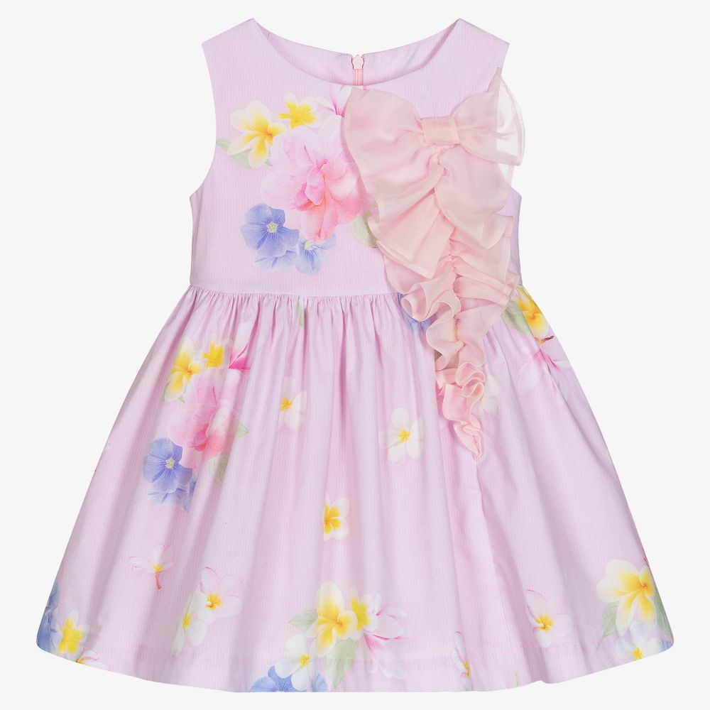 Lapin House - Розовое хлопковое платье с цветами для девочек | Childrensalon