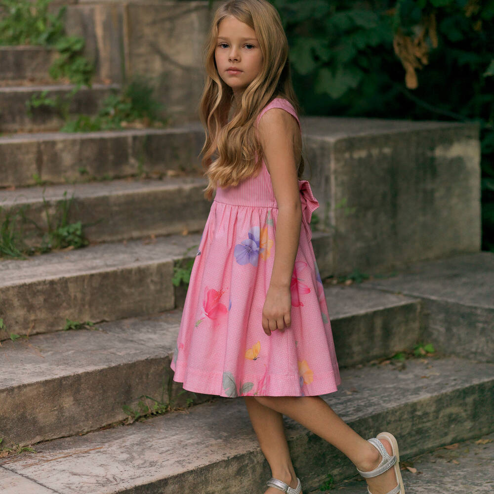 Lapin House-Girls Pink Floral Cotton Dress | Childrensalon Outlet