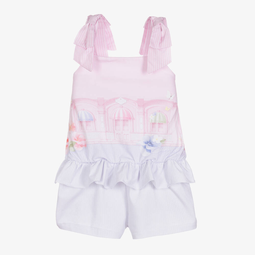 Lapin House - Girls Pink Floral Cotton Playsuit | Childrensalon