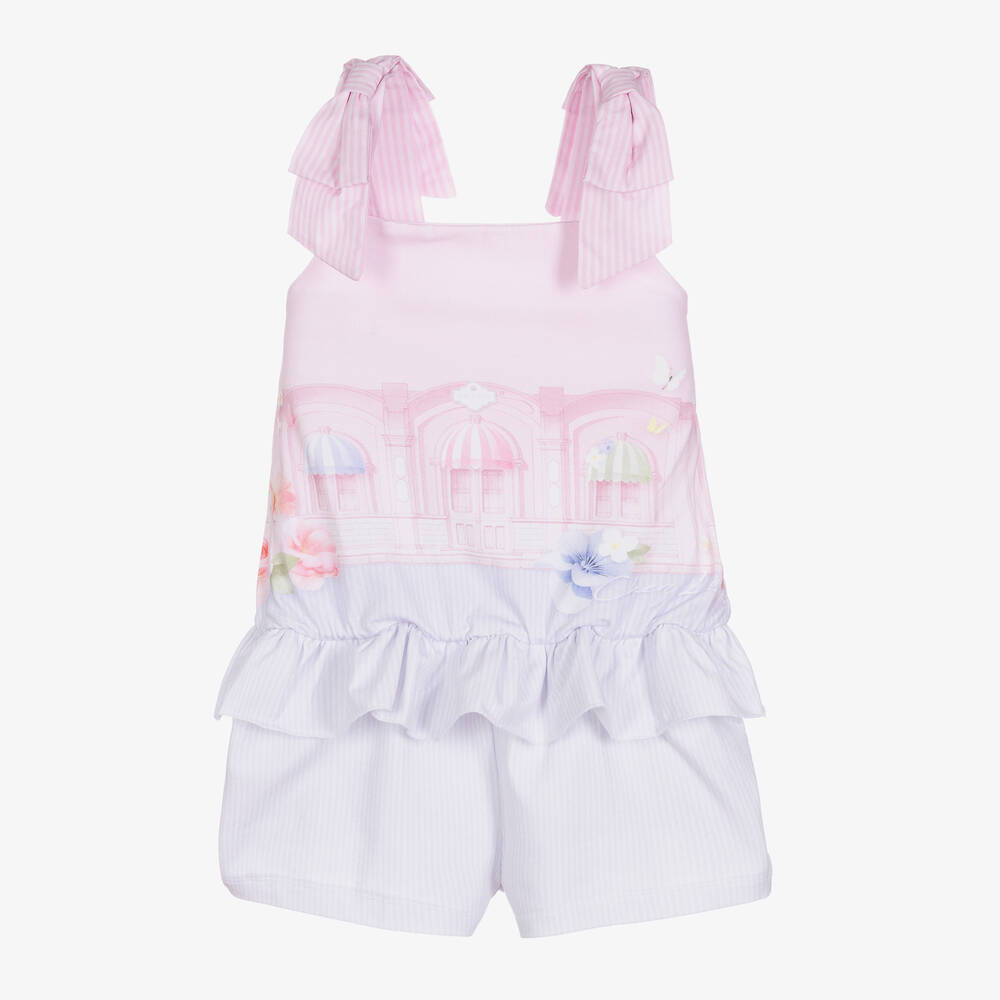 Lapin House - Rosa Baumwoll-Playsuit mit Blumen | Childrensalon